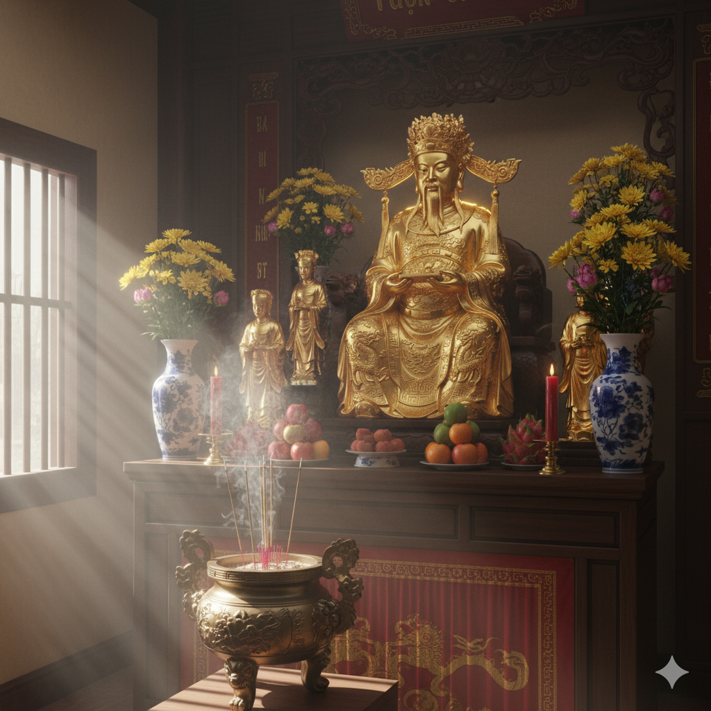 Không gian thờ tượng Vua Cha Địa Phủ trong điện Tứ Phủ – trang nghiêm và linh ứng.