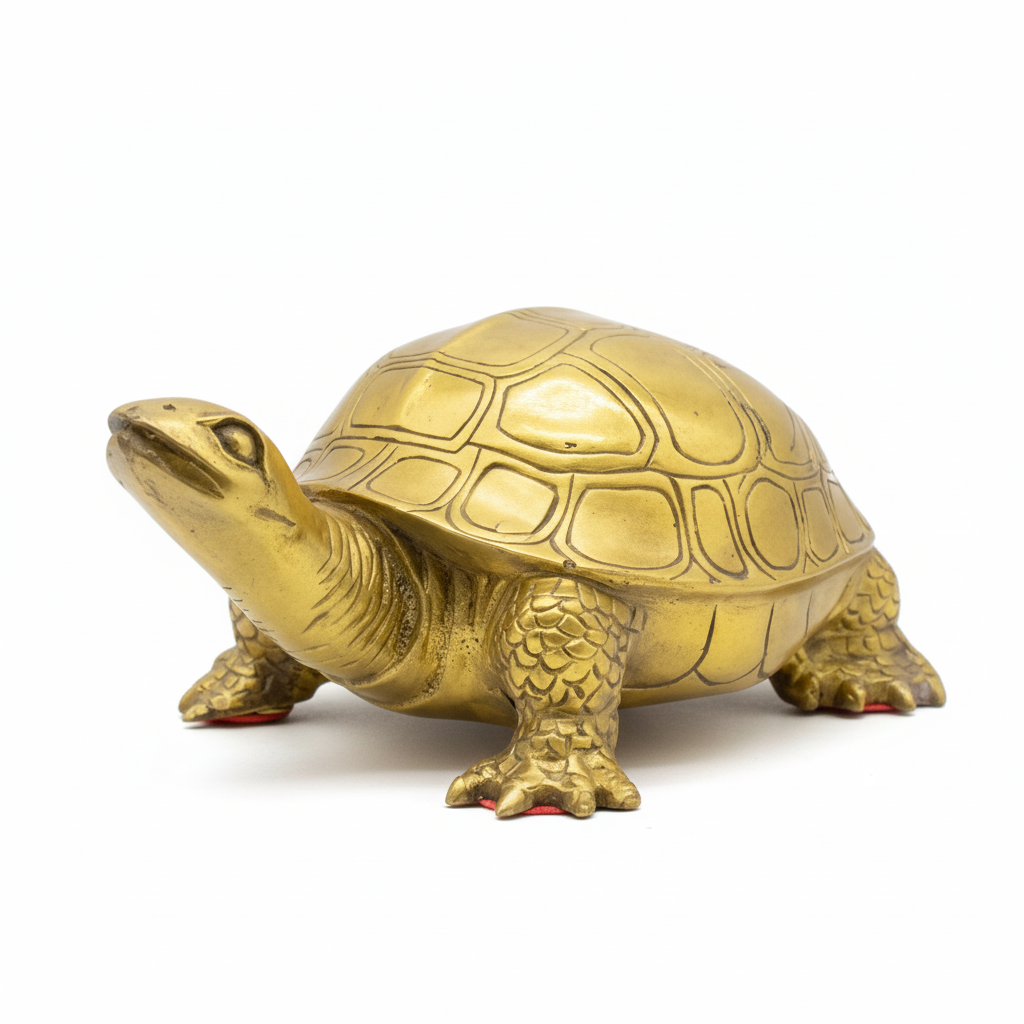 Tượng rùa bằng đồng vàng – linh vật phong thủy tượng trưng cho trường thọ, vững vàng và thịnh vượng.