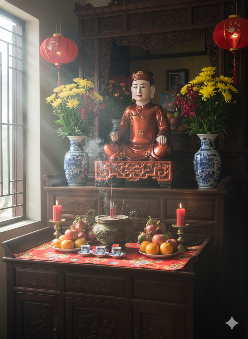 Không gian thờ Ông Hoàng Bơ Thoải trang nghiêm, chuẩn phong thủy, mang năng lượng bình an và may mắn cho gia chủ.