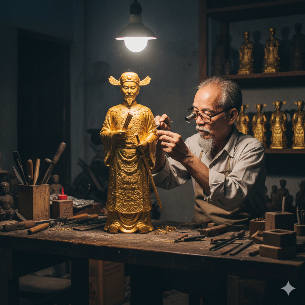 Quá trình chạm trổ và đánh bóng tượng được thực hiện hoàn toàn bằng tay dưới bàn tay khéo léo của nghệ nhân