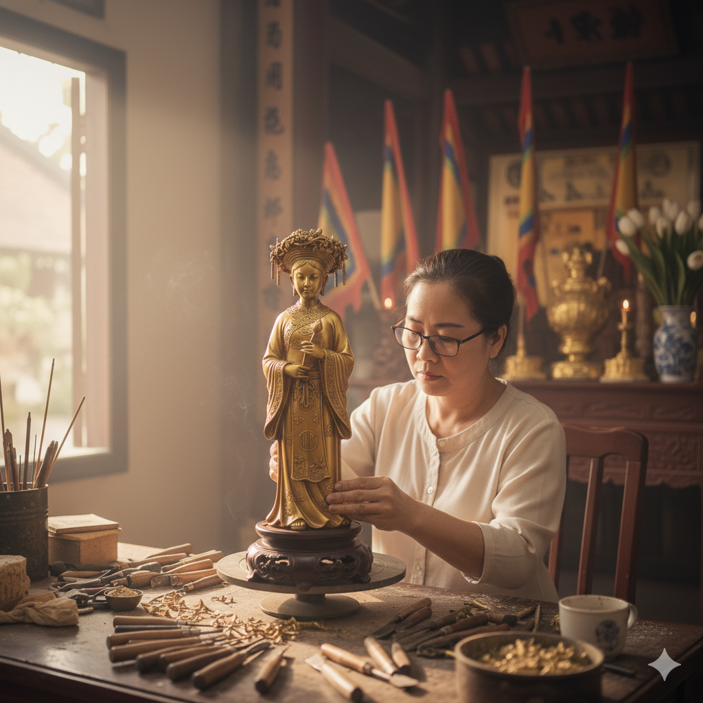 Nghệ nhân đang hoàn thiện bức tượn