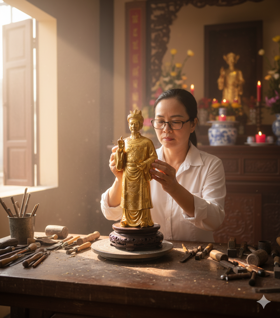 Nghệ nhân đang hoàn thiện tượng