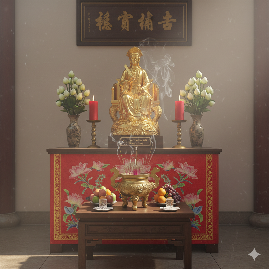 Tượng Chầu Mười bằng đồng được đặt tại ban Công Đồng – vị trí tôn nghiêm, giúp quy tụ sinh khí và tài lộc.