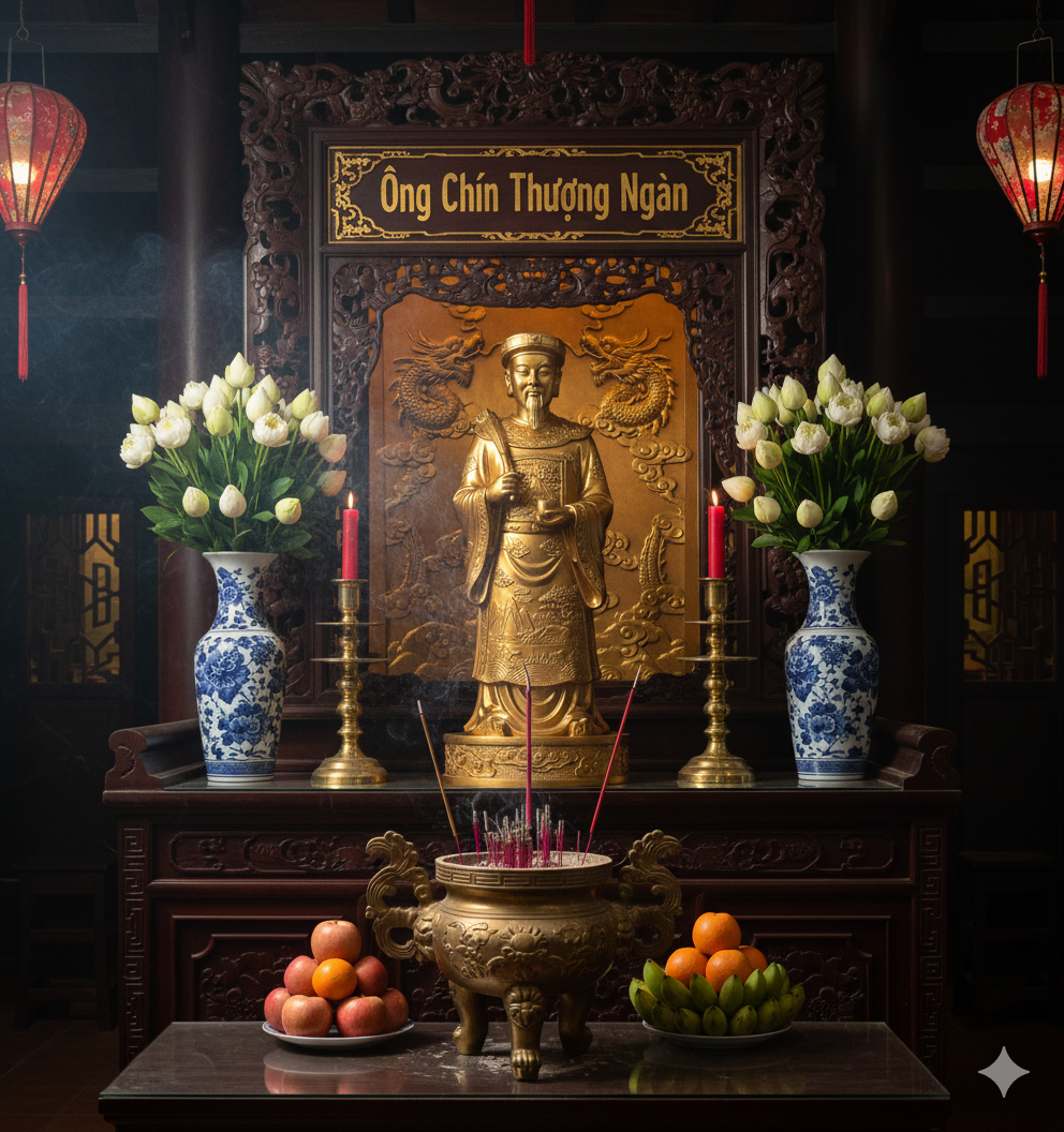 Không gian thờ Ông Chín Thượng Ngàn được bài trí trang nghiêm, thanh tịnh