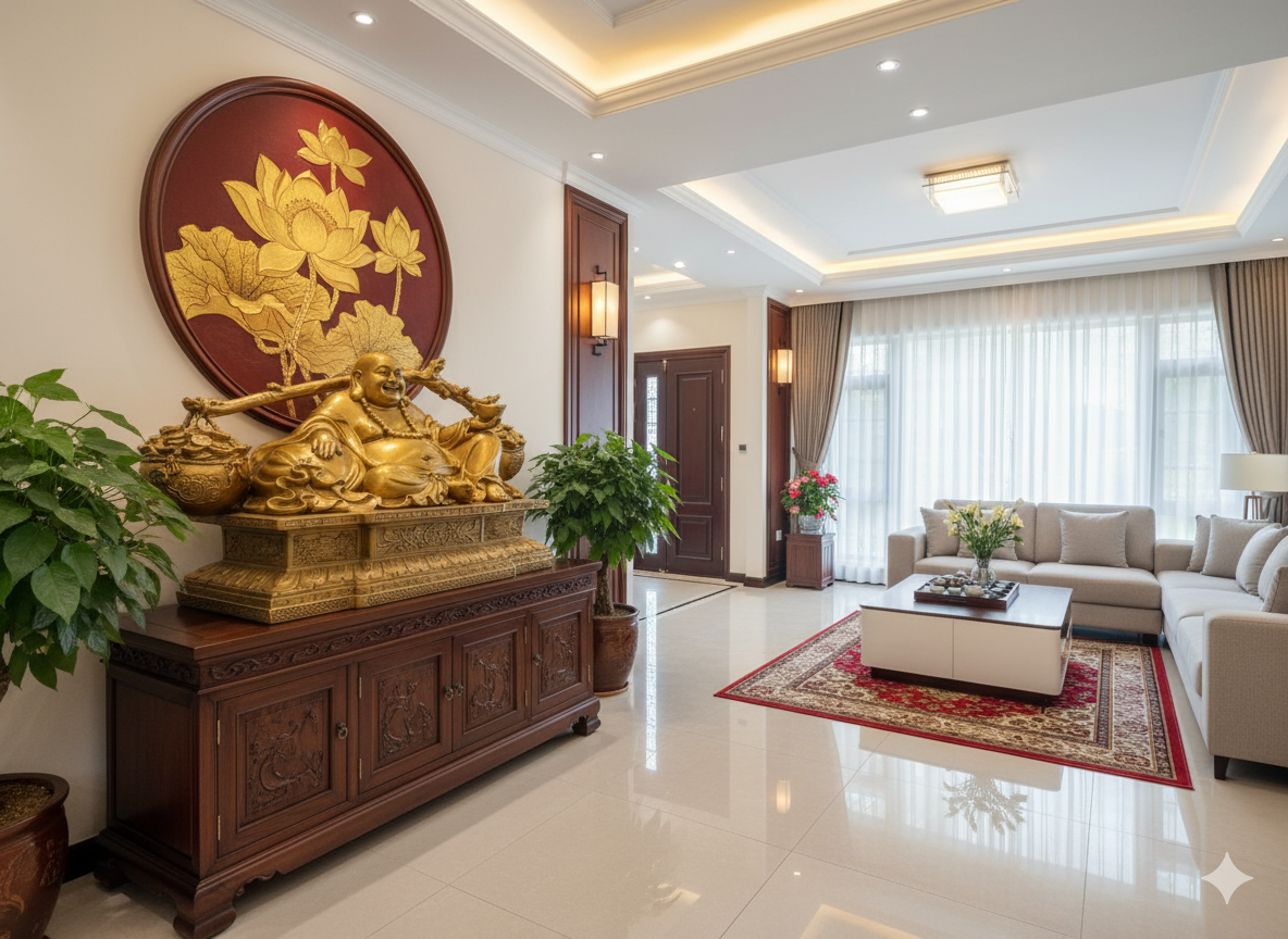 Tượng nên được đặt ở vị trí trung tâm, hướng ra cửa để đón tài lộc.