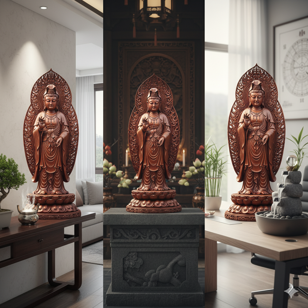 Tượng có nhiều size phù hợp trưng bày tại gia đình, chùa chiền hoặc văn phòng phong thủy.