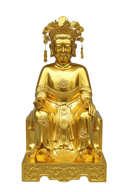 Cận cảnh khuôn mặt tượng Cô Bơ Bông – ánh mắt hiền hậu, toát ra năng lượng an lành và lòng từ bi của bậc Thánh Nữ Cõi Thoải.