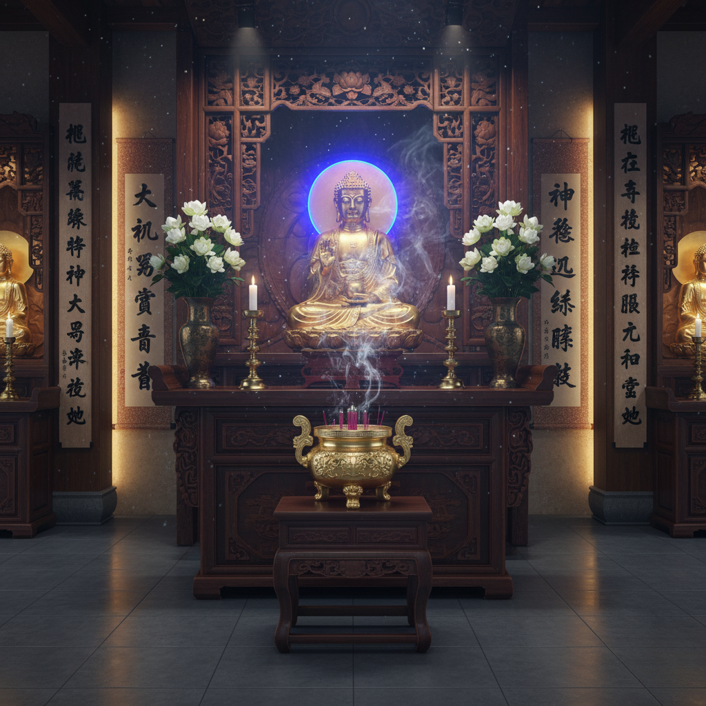 Không gian thờ Phật Dược Sư Lưu Ly Quang Vương bằng đồng – nơi tỏa sáng năng lượng bình an và chữa lành.