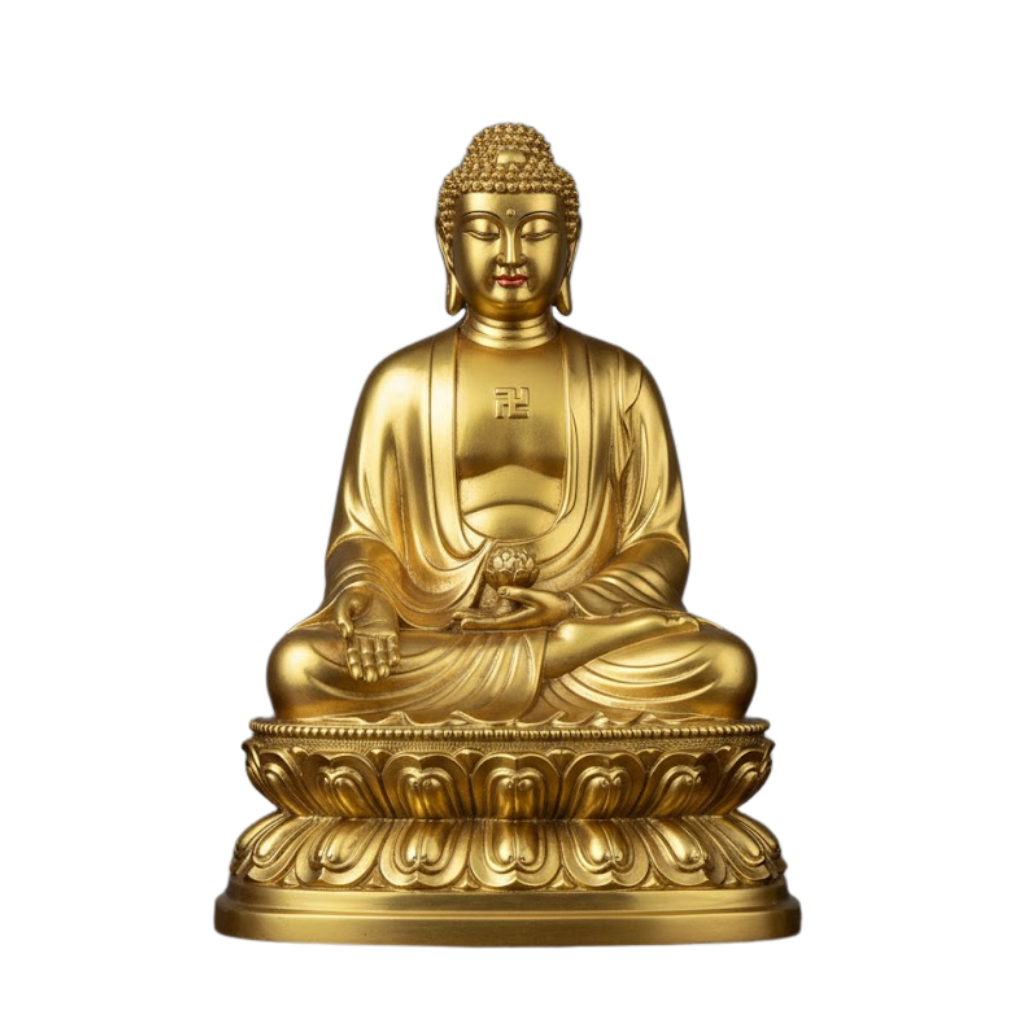 Tượng Phật A Di Đà ngồi hoa sen đồng vàng hoàn thiện