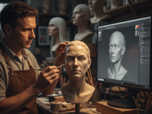 Nghệ nhân đang chỉnh sửa mẫu tượng sáp dựa trên thiết kế 3D.