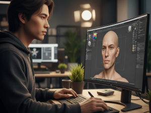 Kỹ sư đồ họa Viking dựng mô hình 3D khuôn mặt bằng phần mềm chuyên dụng.