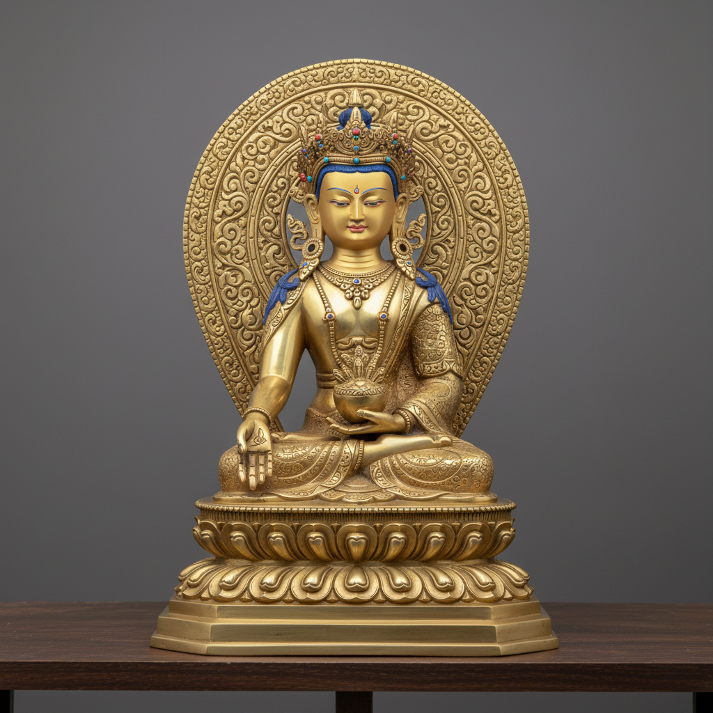 Tượng DƯỢC SƯ LƯU LY QUANG NHƯ LAI (Bhaiṣajyaguru Buddha) Bằng Đồng – Biểu Tượng Thân Lưu Ly Thanh Tịnh Và Đại Nguyện Tiêu Trừ Bệnh Khổ