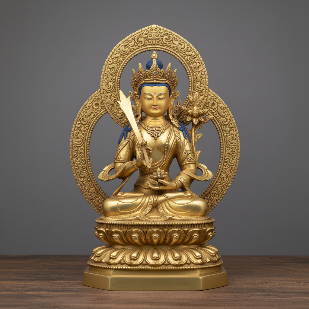 Tượng VĂN THÙ SƯ LỢI BỒ TÁT (Manjusri Bodhisattva) Bằng Đồng – Biểu Tượng Đại Trí Bát Nhã Và Kiếm Trí Tuệ Cắt Đứt Vô Minh