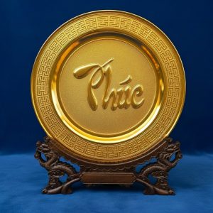 ĐĨA ĐỒNG ĐÚC NGUYÊN KHỐI CHỮ PHÚC THƯ PHÁP