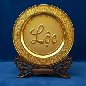 ĐĨA ĐỒNG ĐÚC NGUYÊN KHỐI CHỮ LỘC THƯ PHÁP