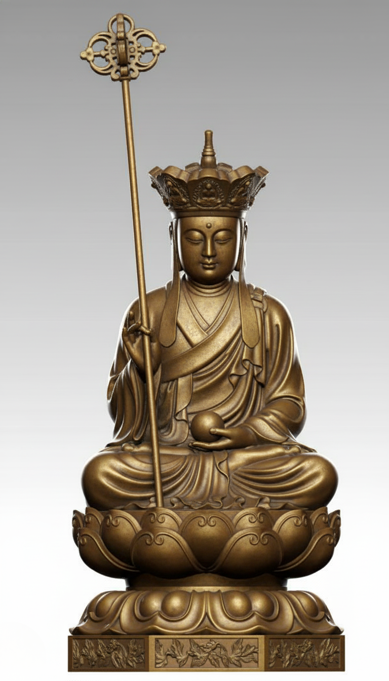 TƯỢNG ĐÚC ĐỒNG ĐỊA TẠNG VƯƠNG BỒ TÁT TỌA THIỀN – BIỂU TƯỢNG ĐẠI HIẾU, ĐẠI NGUYỆN VÀ TỊNH HÓA NGHIỆP CHƯỚNG
