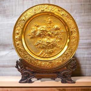 ĐĨA ĐỒNG ĐÚC NGUYÊN KHỐI HOA MẪU ĐƠN – BIỂU TƯỢNG PHÚ QUÝ, VINH HOA VÀ TRƯỜNG CỬU